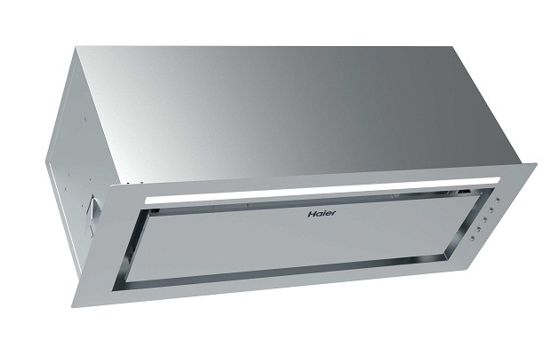 Odsavač par Haier HAPY72ES6XGG ze spodního úhlu, LED osvětlení svítí