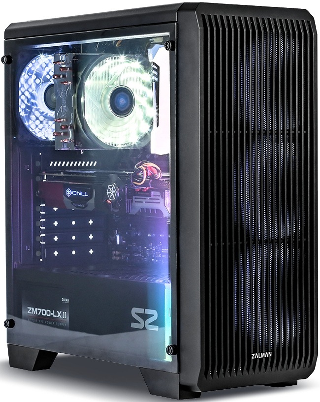 Pohled do PC skříně Case Zalman S2 s průhledným bokem z akrylu