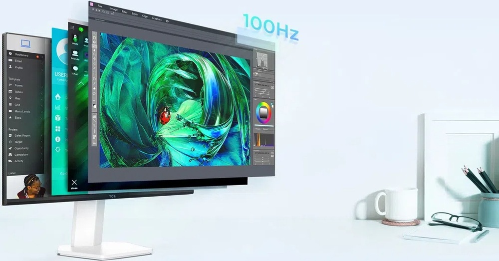 Monitor s otevřenými grafickými programy má nativní obnovovací frekvenci 100 Hz