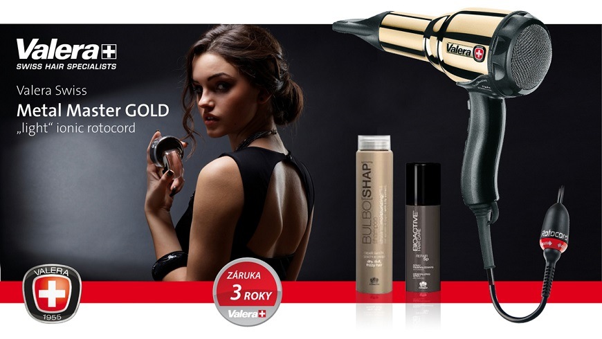 Fén Valera Swiss Metal Master Light 584.01/I Ionic GOLD + Rotocord + kosmetika černý/zlatý Fén Valera Swiss Metal Master Light 584.01/I Ionic GOLD + Rotocord + kosmetika černý/zlatý
