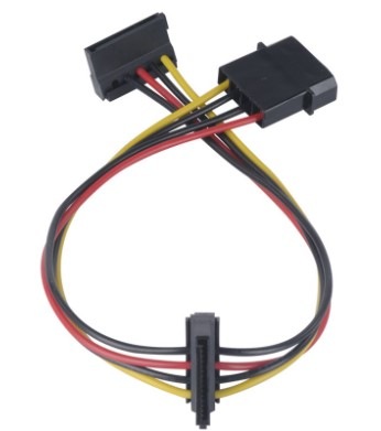 Kabel AKASA 4pin Molex na 2x SATA 30cm Kabel AKASA 4pin Molex na 2x SATA 30cm
