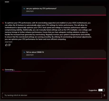 Základní deska Asus TUF Gaming B850M-PLUS Detail AI Advisor a Základní deska Asus TUF GAMING B850M-PLUS