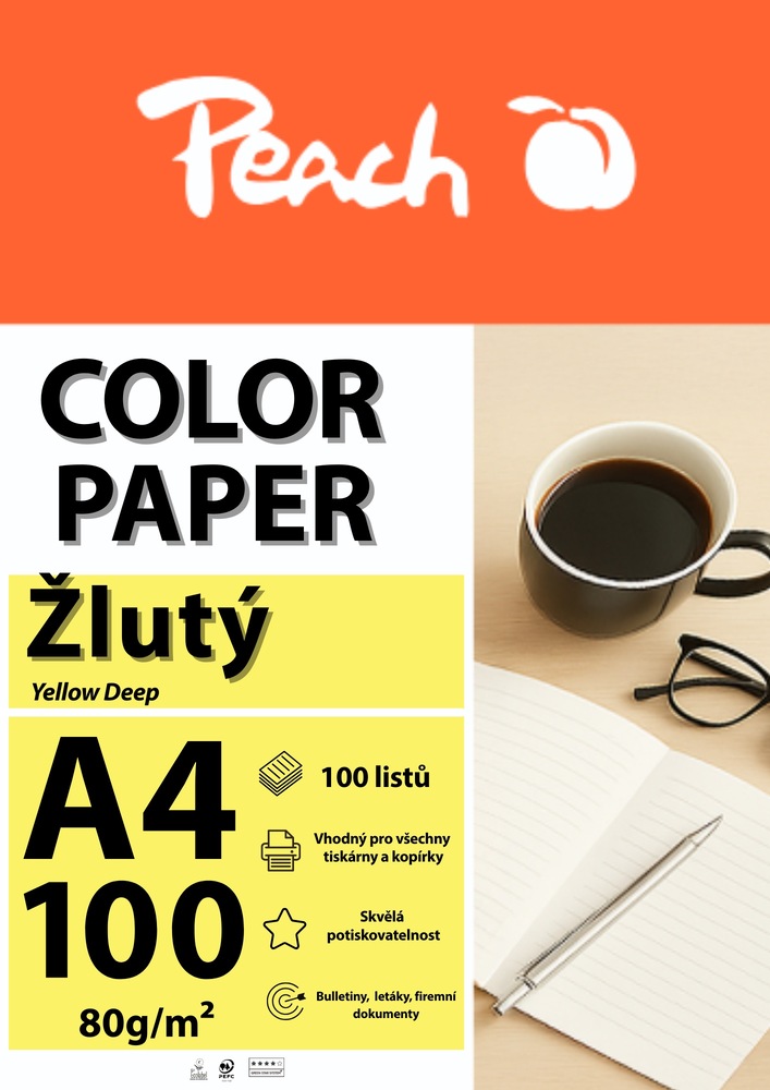 Papíry do tiskárny Peach Color A4 - 100 listů žluté