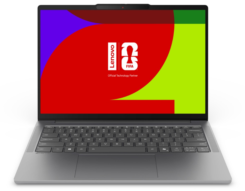 Otevřený a zapnutý notebook Lenovo IdeaPad Slim 5 14AHP11 zepředu