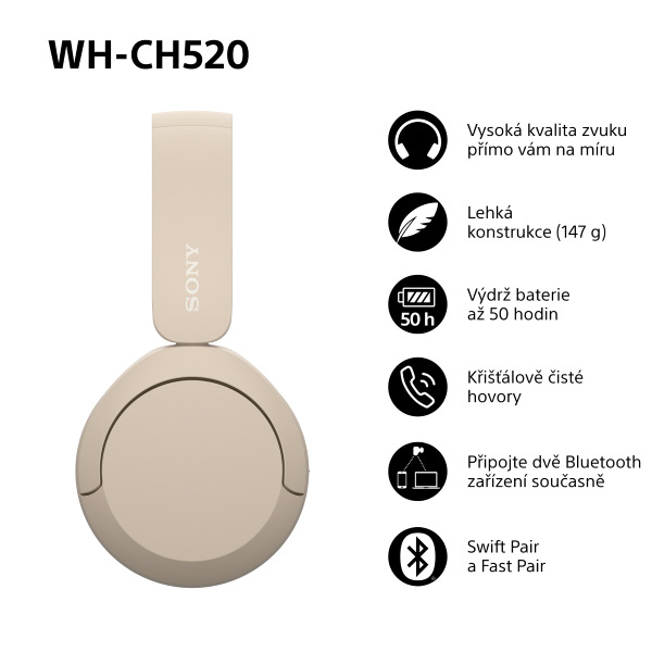 Sluchátka Sony WH-CH520 - béžová