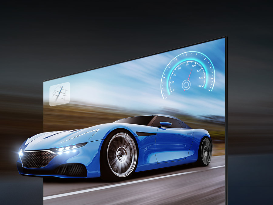 Televize Samsung QE65QN85D Sportovní auto vyjíždějící z obrazovky televize