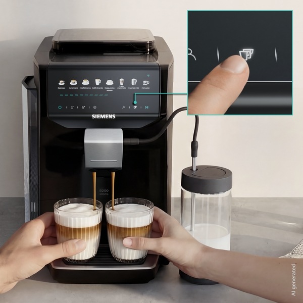Dvě kávové speciality připravené v kávovaru Siemens TP555EM7