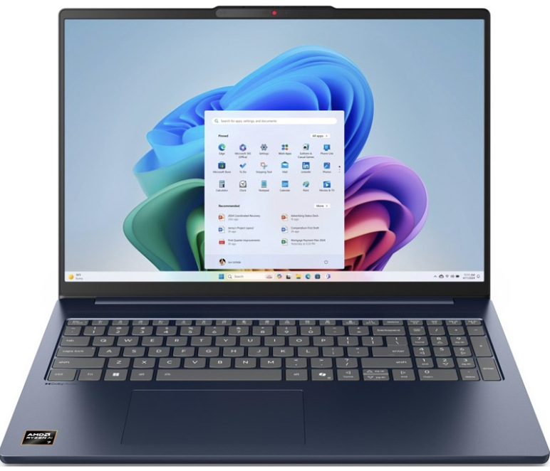 Modrý notebook Lenovo IdeaPad Slim 5 16AKP10 s procesorem AMD Ryzen AI 7 350 a 16″ displejem