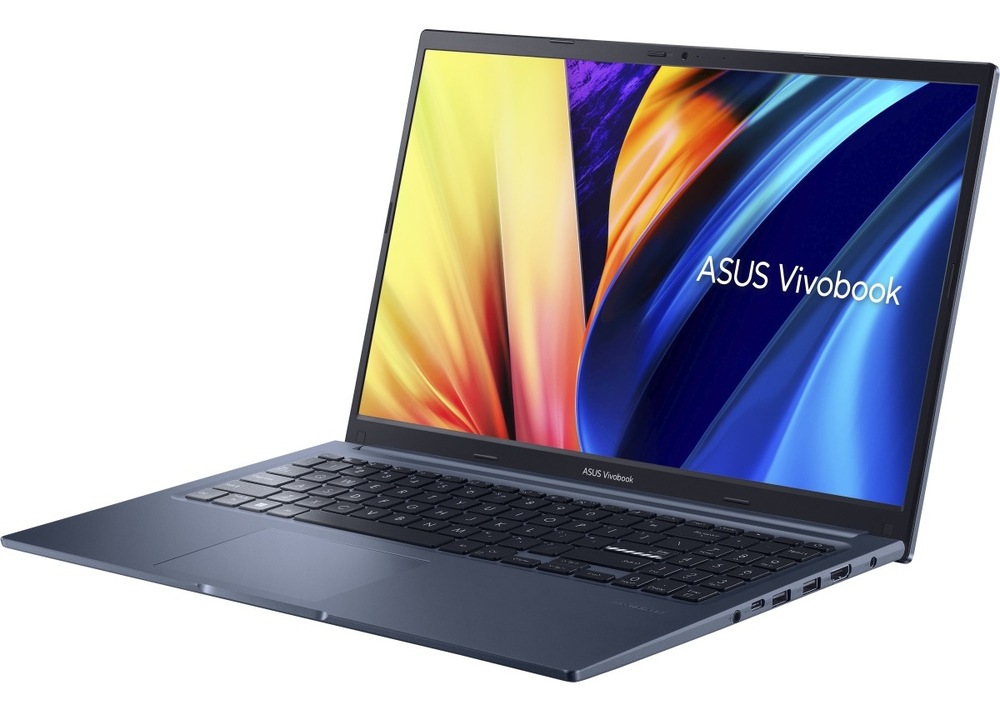 Notebook Asus Vivobook 15 modrý Zapnutý a otevřený notebook ASUS VivoBook 15 X1502ZA otočený doleva