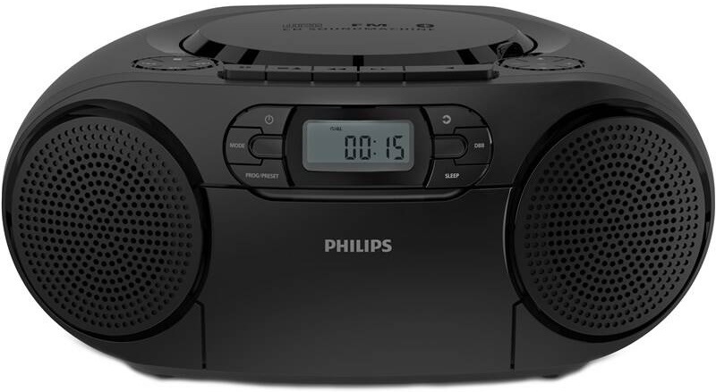 Černý přenosný CD přehrávač a magnetofon Philips TAZ2200 v boombox designu
