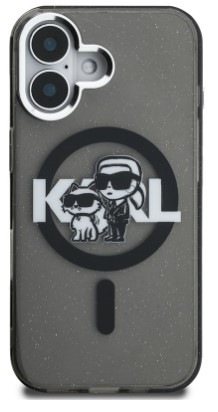 Kryt na mobil Karl Lagerfeld IML Glitter Karl and Choupette Sketch MagSafe na Apple iPhone 16 černý Kryt na mobil Karl Lagerfeld IML Glitter Karl and Choupette Sketch MagSafe na Apple iPhone 16 černý