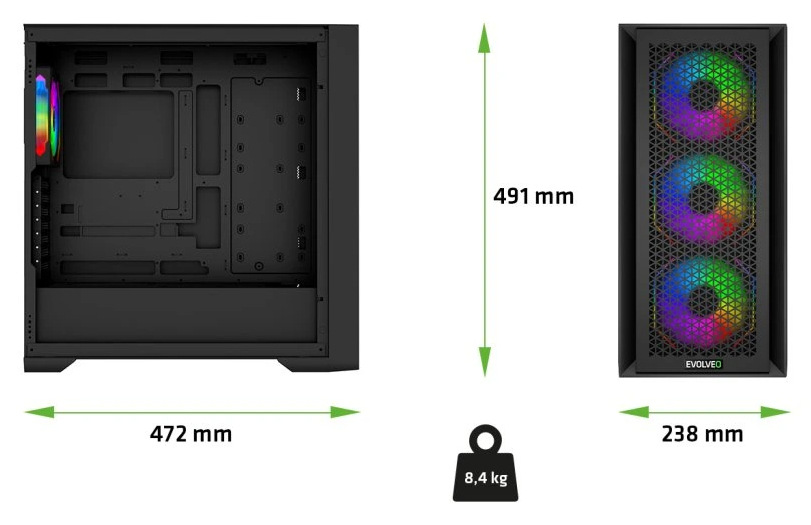 Case Evolveo Rhino černá Evolveo Rhino je velká skříň typu Big Tower
