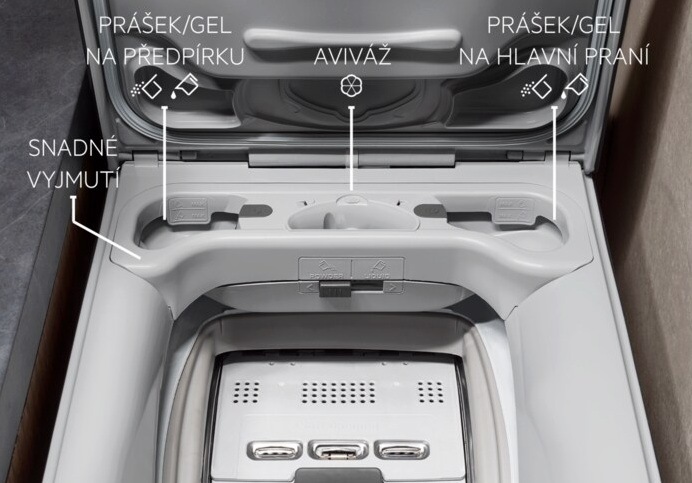 Pračka AEG PowerCare 8000 LTR8C373DC stříbrná Zásuvka FlexiDose Plus.