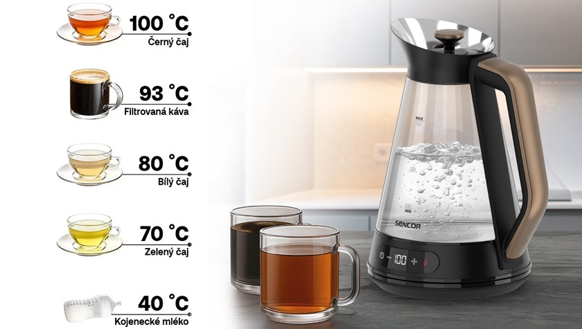 Rychlovarná konvice Sencor SWK 1595BK, 1,5 l sklo Vyberte a připravte si svůj oblíbený horký nápoj.