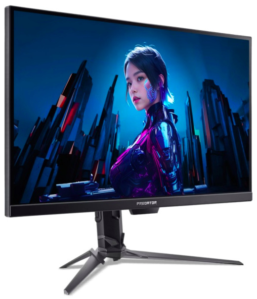 Herní monitor Acer Predator XB273U F5 z pravého předního pohledu s tenkými rámečky a plochým displejem