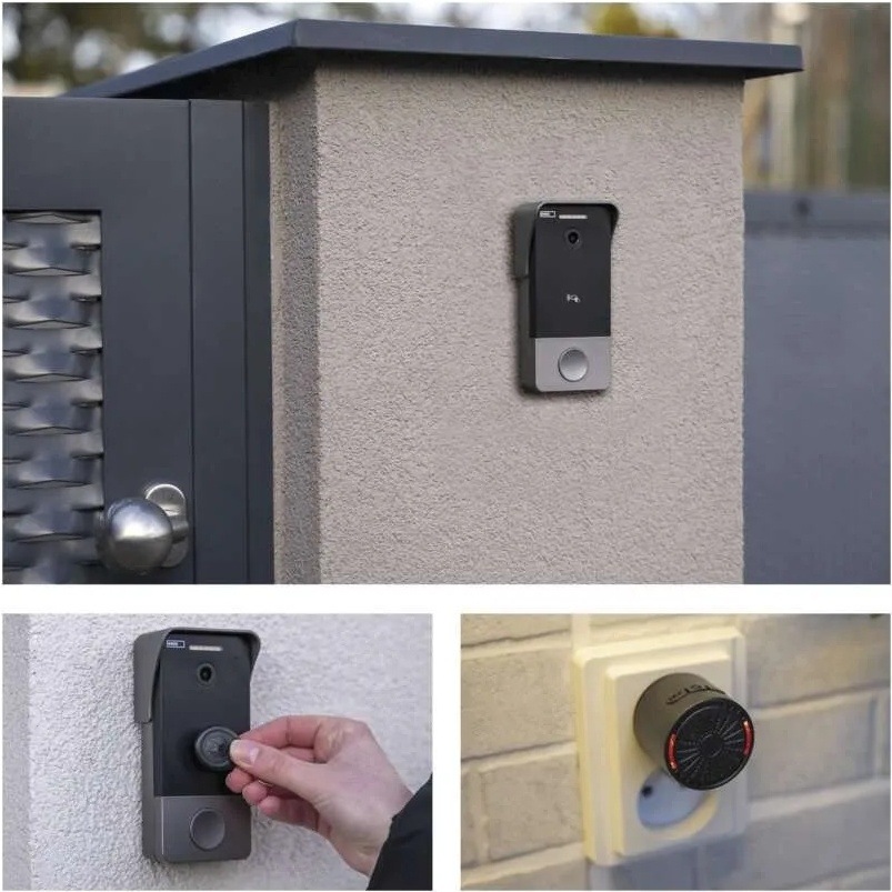 Videozvonek EMOS GOSMART IP-20PoE šedý Videozvonek EMOS při běžném používání – odemykání pomocí PIN kódu, RFID čipu a bezdrátový přijímač v zásuvce