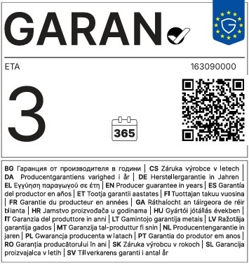 Odvlhčovač ETA Comfort 1630 90000 bílý Certifikát garance výrobcem ETA 3 roky s QR kódem a číselným kódem 163090000"