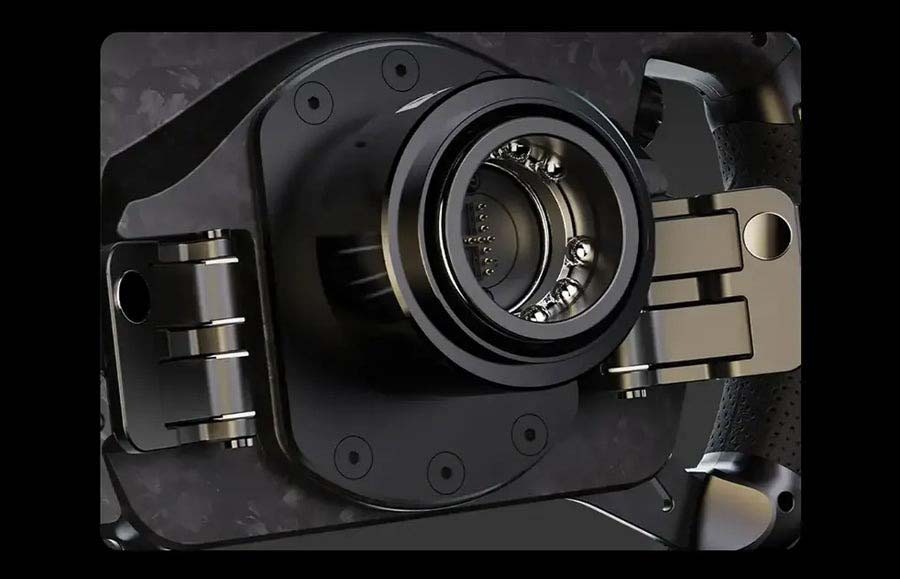 Volant Moza Racing GS V2P (PC) černý Scéna s pohledem na systém připojení volantu GS V2P k základně.