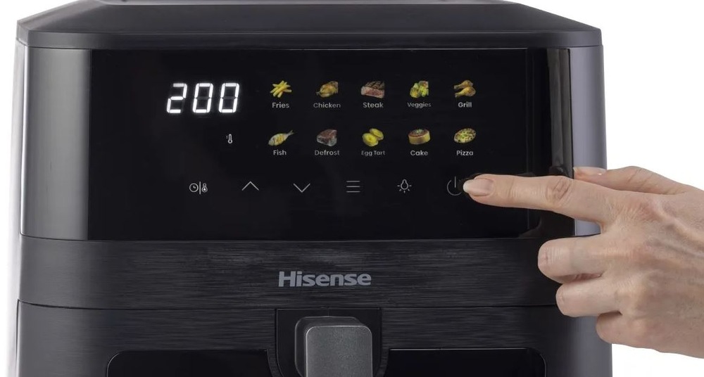Fritéza horkovzdušná Hisense HAF2100DCD DUAL HEATER černá prst nastavuje horkovzdušnou fritezu Hisense HAF2100DCD