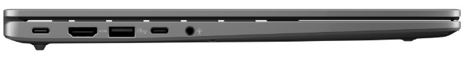 Levý bok ASUS Vivobook S14 s USB-C, HDMI, USB-A a 3,5mm konektorem