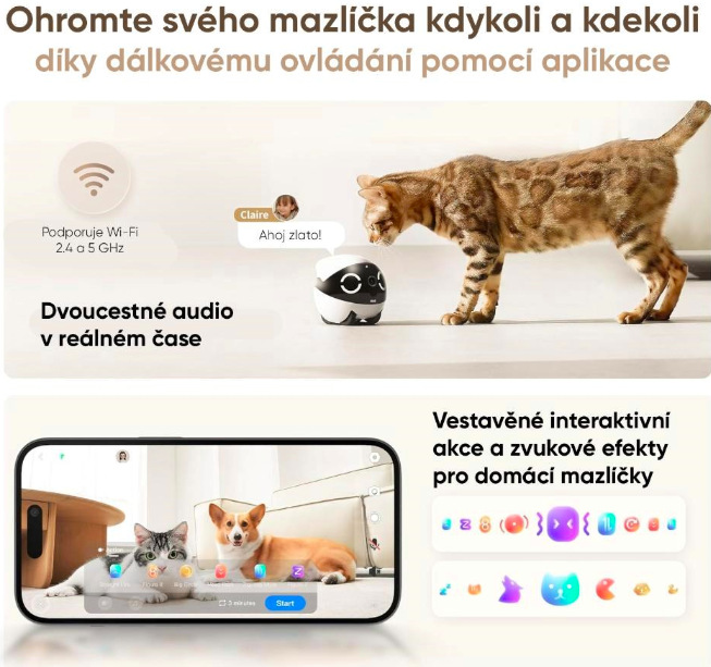 IP kamera Enabot ROLA Mini bílá IP kamera Enabot ROLA Mini umožňující obousměrnou komunikaci a zvukové efekty pro domácí mazlíčky