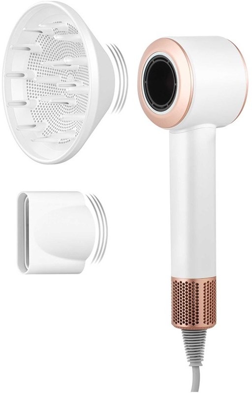 Fén Sencor SHD 8900RS s difuzérem a koncentrátorem, detail designu a magnetických nástavců.