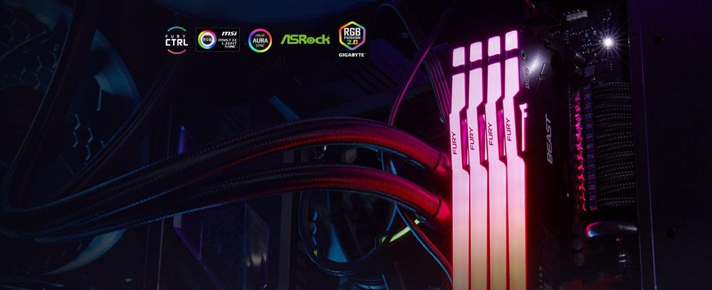 Operační paměť Kingston FURY Beast Black RGB 32GB DDR5 5200MHz CL40 DIMM Kingston FURY Beast RGB 32 GB (1× 32 GB) (KF552C40BBA-32)