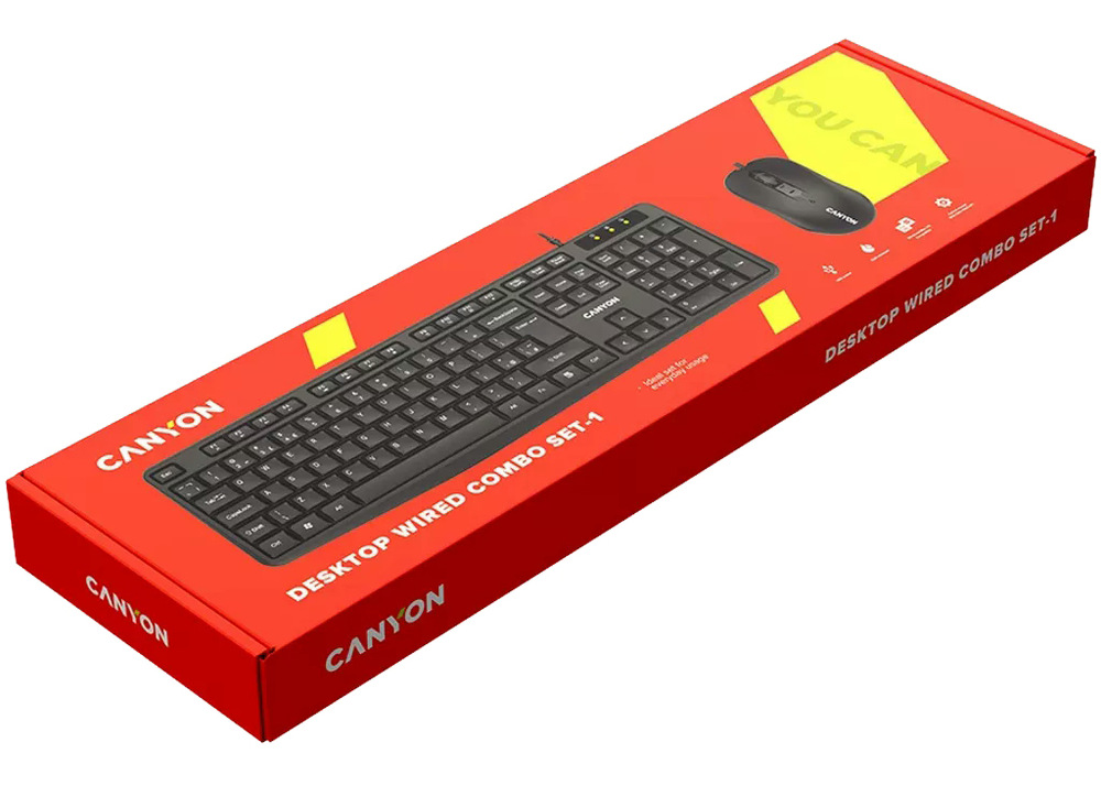 Klávesnice s myší Canyon CNE-CSET1, 1000 DPI, USB, CS, voděodolná černá Canyon CNE-CSET1 (CNE-CSET1)