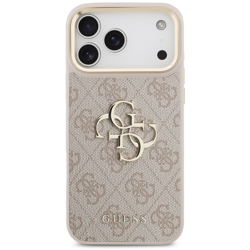 Kryt na mobil Guess PU Leather 4G Metal Logo Gold Frame MagSafe na Apple iPhone 17 Pro Max růžový