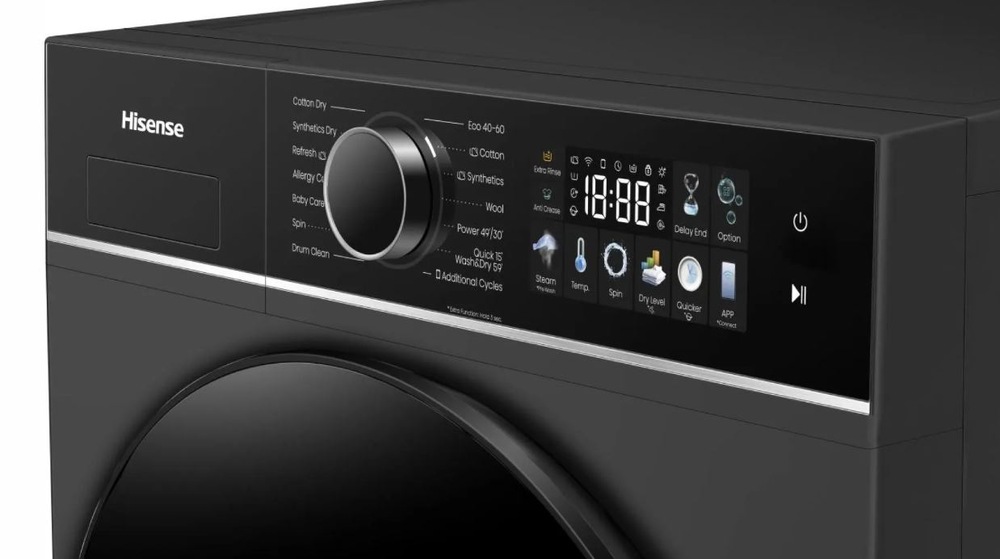 Pračka se sušičkou Hisense WD3I8043BBF2/A černá detail na ovládací panel pračky se sušičkou Hisense WD3I8043BBF2/A v černém provedení