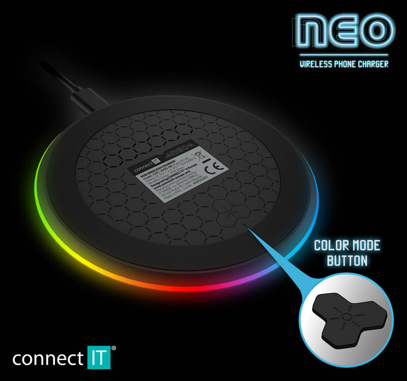 Bezdrátová nabíječka Connect IT NEO RGB 10 W černá Bezdrátová nabíječka Connect IT NEO RGB 10 W černá