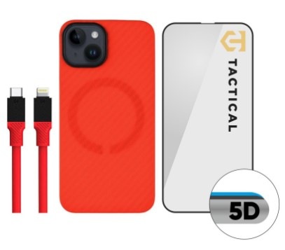 Kryt na mobil Tactical Limited Edition Combo na Apple iPhone 14 + sklo a kabel červený Kryt na mobil Tactical Limited Edition Combo na Apple iPhone 14 + sklo a kabel červený