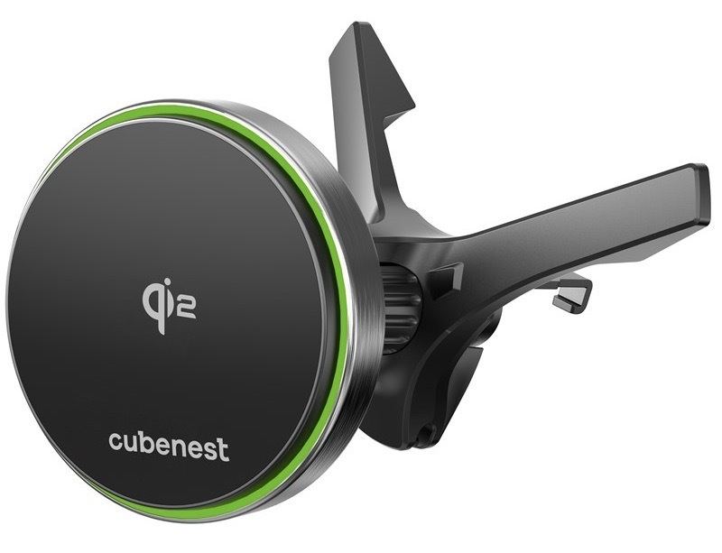 Držák na mobil Cubenest SQ1C0 s nabíjením Qi2, do mřížky černý