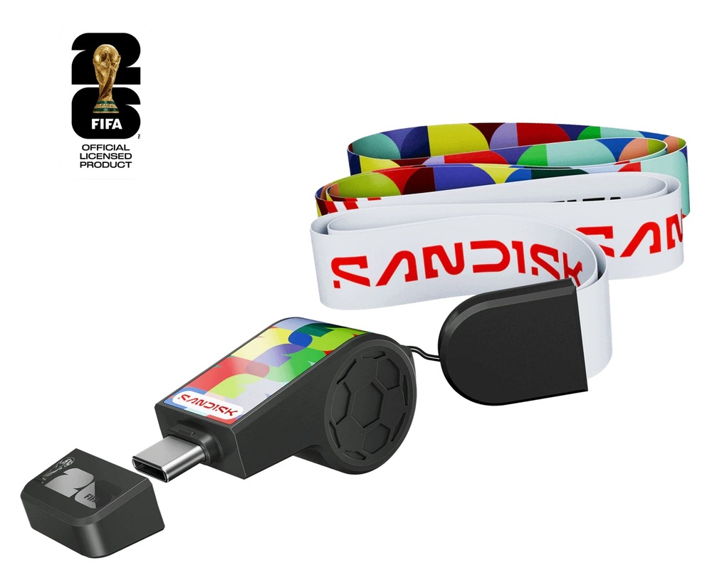 USB Flash SANDISK USB-C Flash Drive FIFA World Cup 2026 64GB černý USB flashdisk SanDisk FIFA World Cup 2026 s rozhraním USB-C a šňůrkou na krk