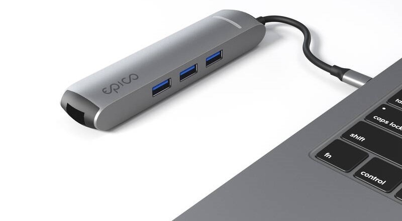 USB Hub Epico 6in1 Aluminium 8K USB-C/1× USB-C, 2× USB 3.0, HDMI, microSD, SD - šedý