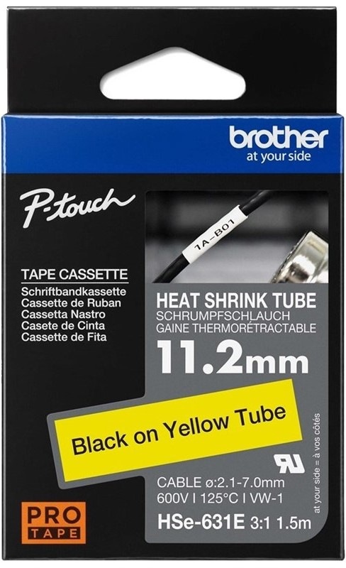 Papírový štítek Brother HSE-631E černá na žluté, 11,2 mm