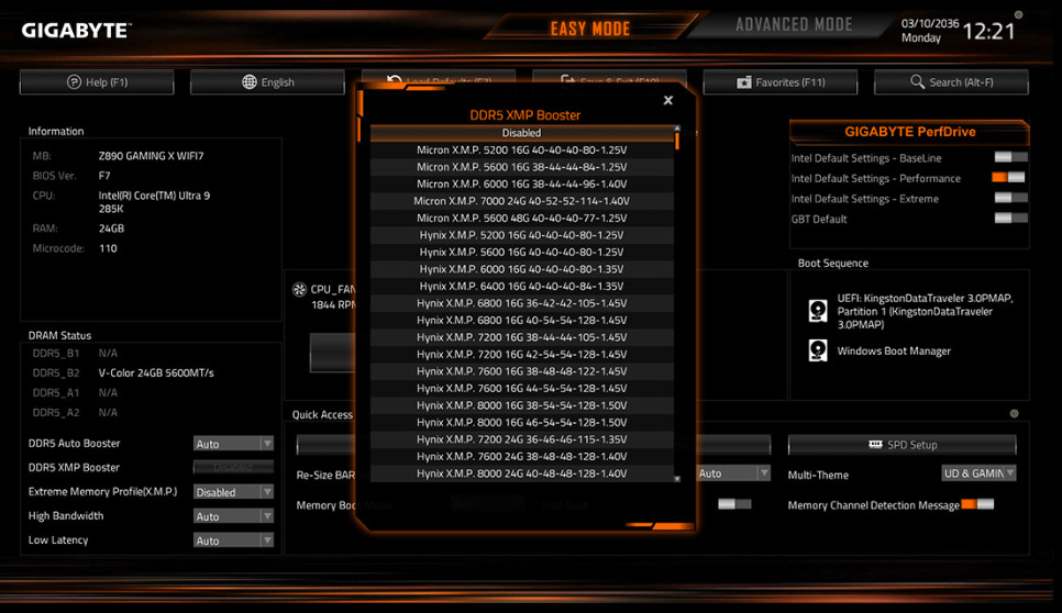 Gigabyte Z890 GAMING X WIFI7 je kompatibilní s DDR5 RAM