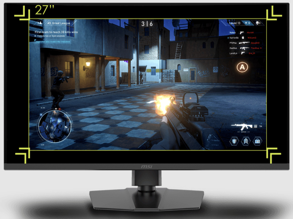 Herní monitor MSI MAG 321UP QD-OLED X24 s herní plochou přepnutou na velikost 27"