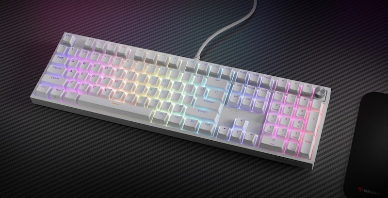 Klávesnice Genesis THOR 404 RGB, Gateron Yellow Pro, US layout bílá Díky masivnímu rámu se klávesnice Genesis neprohýbá při velkém tlaku.