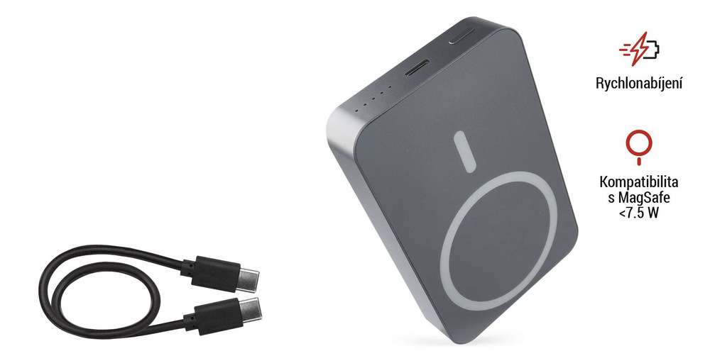 Powerbanka EMOS WI 1046, 10 000 mAh, 20 W+Wireless šedá