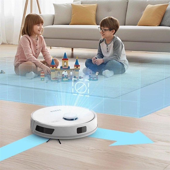 Robot detekující děti hrající si na koberci.
