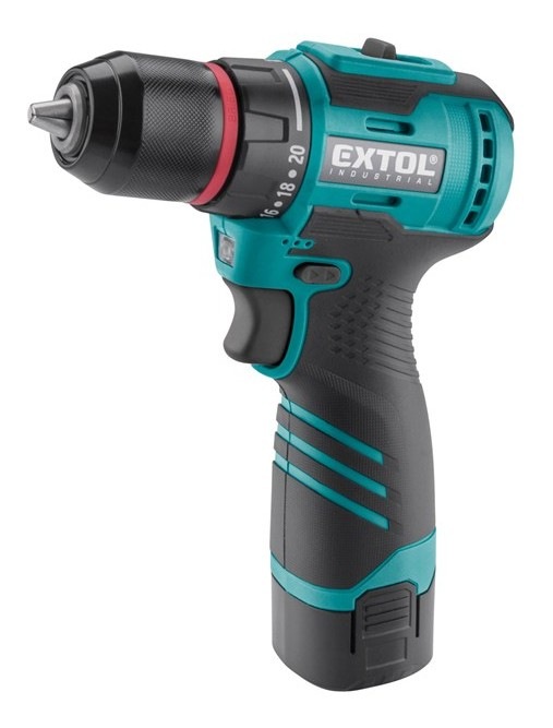 Akumulátorový vrtací šroubovák EXTOL 8791152, černá/zelená barva.