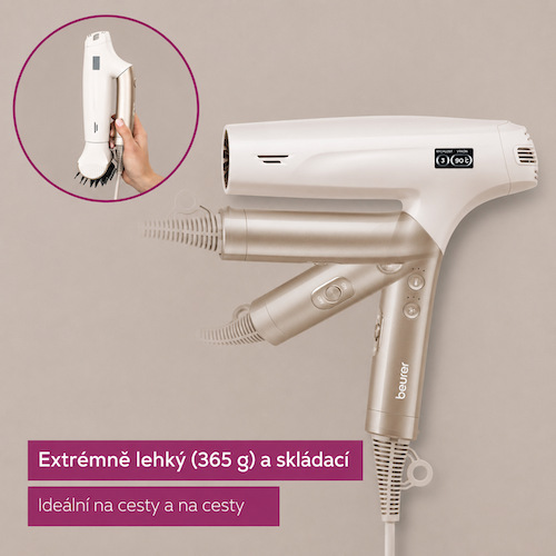 Fén Beurer Iconic Pro HC150 zlatý/béžový Pyšní se lehkým a skladným provedením