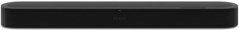 Detailní pohled na čelní stranu soundbaru Sonos Beam Ultra s logem značky a perforovanou mřížkou.