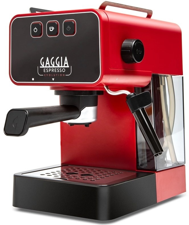 Pákový kávovar Gaggia Espresso Evolution v červeném provedení s parní tryskou Panarello