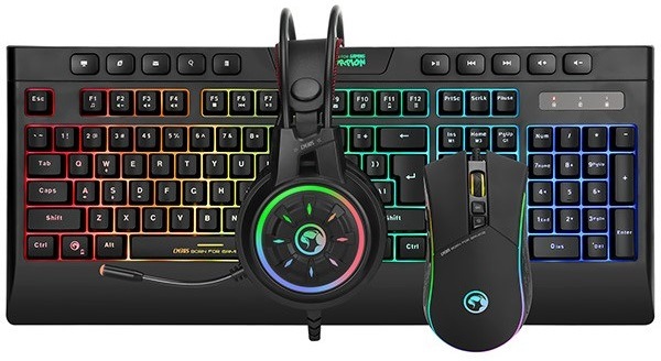 Klávesnice s myší Marvo CM305, CZ/SK + headset černá