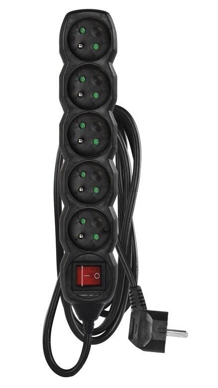 Kabel prodlužovací EMOS 5x zásuvka, vypínač, 3m černá