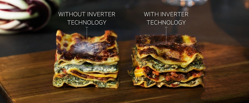 Mikrovlnná trouba AEG Mastery MFB295DB černá Srovnání lasagní ohřátých v běžné mikrovlnce a v mikrovlnce AEG s invertorovou technologií.