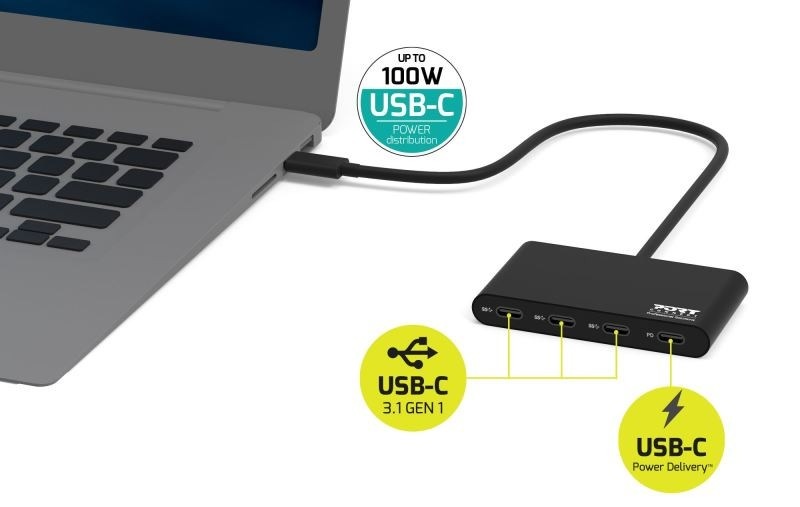 USB Hub PORT CONNECT USB-C, 3x USB-C 3.1 + 1x USB-C 100W PD černý USB Hub PORT CONNECT USB-C, 3x USB-C 3.1 + 1x USB-C 100W PD černý