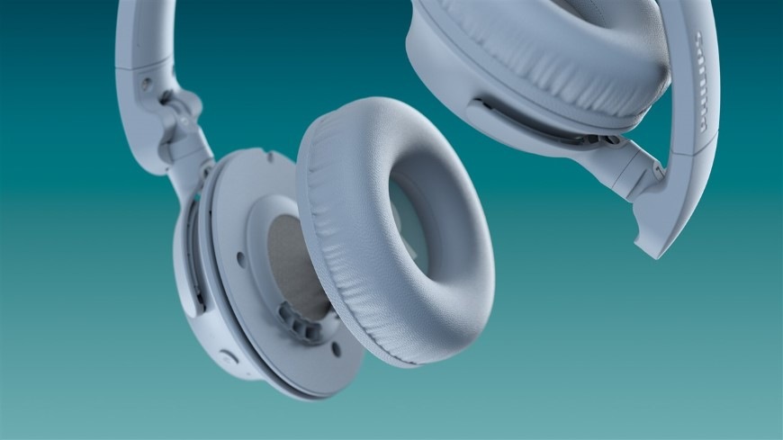 Sluchátka Philips TAH4000LB/00 světle modrá Detail složených sluchátkek Philips s příjemnou konstrukcí